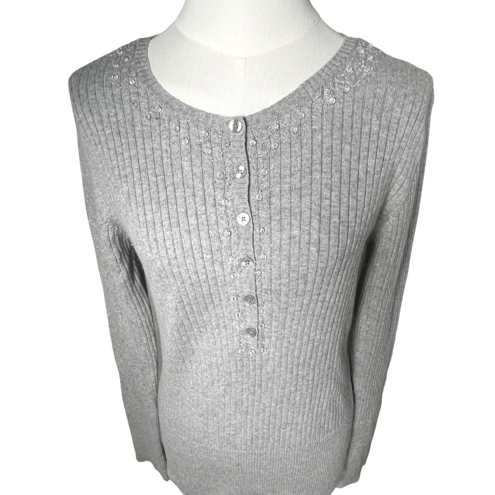 Y2K Ribbed Button Front Knit Cardigan Heather Gray GAP Women S 2006‎